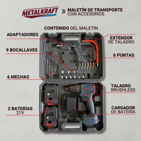 Taladro Inalámbrico Percutor Brushless Metalkraff 21v 50 Nm - comprar online
