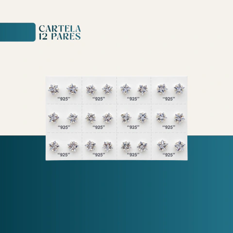 Cartela 12 Pares Brinco Zircônia Estrela 7mm - Cristal - Prata 925