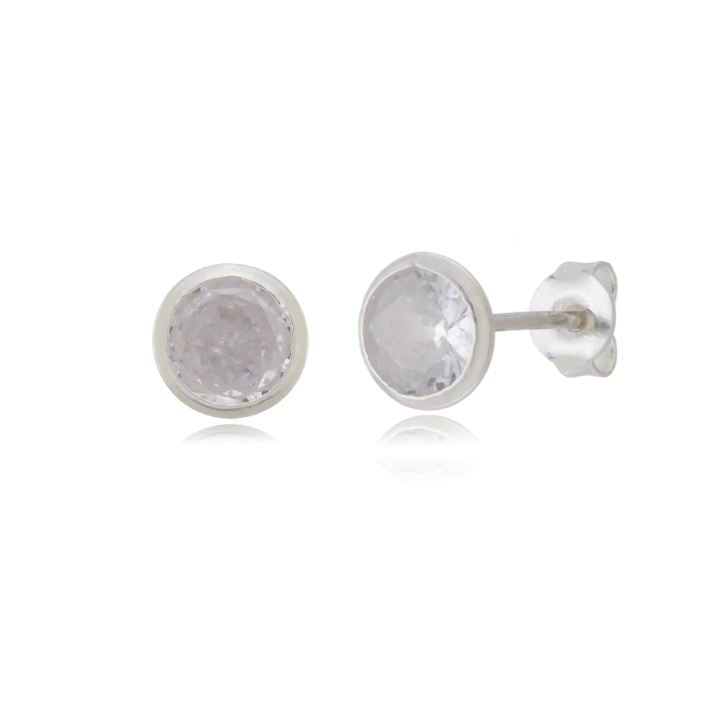 Brinco Embutido 6mm - Cristal - Prata 925