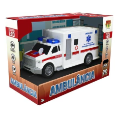 Carrinho Fricção Ambulância Luz Som Branco DM Toys