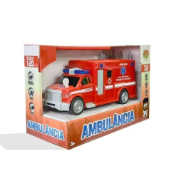 Carrinho Fricção Ambulância Luz Som Vermelho DM Toys
