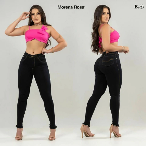 calça jeans feminina MR preta 98% algodão 2% elastano slim fit