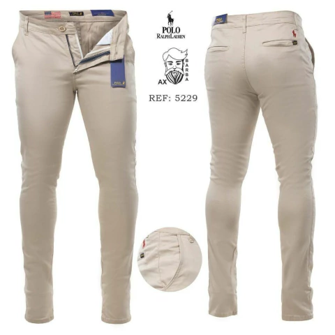 Calça masculina Sarja Pollo Bege 98% algodão 2% elastano