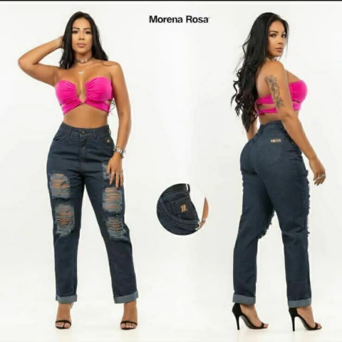 calça jeans feminina MR MOM com detalhe rasgado 98% algodão 2% elastano slim fit