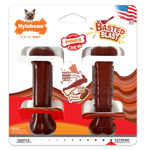 Juguete Nylabone Masticable Pack Huesos Sabor Carne y Panceta - comprar online