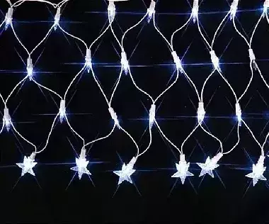 Cascata com 120 LEDs Branco Frio 8 funções 4.5mx0.50m com estrelas na ponta 220V. - comprar online