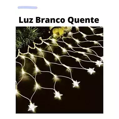 Cascata com 120 LEDs Branco Quente 8 funções 4.5mx0.50m com estrelas na ponta 220V. - comprar online