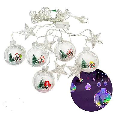 Cascata com 135 LEDs Branco quente 5 estrelas e 5 bolas figuras natalinas 3 metros bivolt. - comprar online