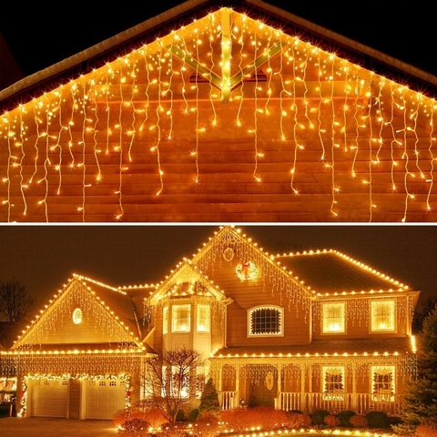 Cascata com 120 LEDs Branco quente 8 funções 3mx0.64m tomada macho e fêmea bivolt IP44 uso externo. - comprar online