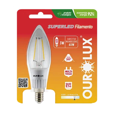 Lâmpada Superled Vela Filamento Clara E14 3W bivolt 6000K. - comprar online