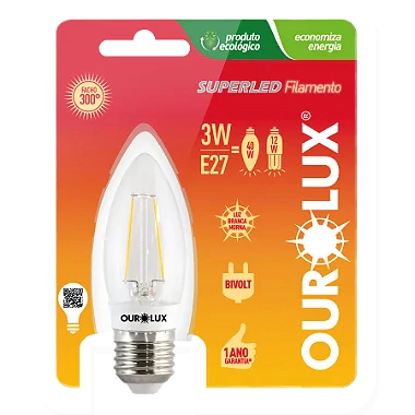 Lâmpada Superled Vela Filamento Clara E27 3W bivolt 2700K. - comprar online