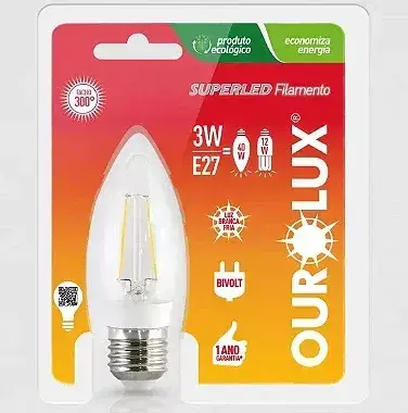 Lâmpada Superled Vela Filamento Fosca E27 3W bivolt 6500K. - comprar online