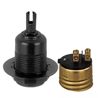 Soquete preto rosca longa com niple M-10 Plástico base de Borne E-27. - comprar online