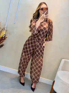 Conjunto tule camisa e calça aladim xadrez