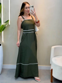 Vestido midi alcinha listra bicolor cinto faixa - comprar online