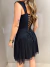 Vestido curto tule decote v drapeado preto - Lavinny Store