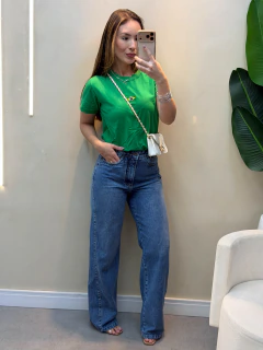 Calça jeans médio wide leg basic ozzo