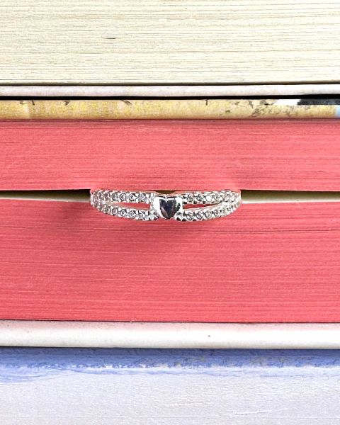 Anel Mini Coração Aro Duplo Cravejado - Prata 925 - comprar online