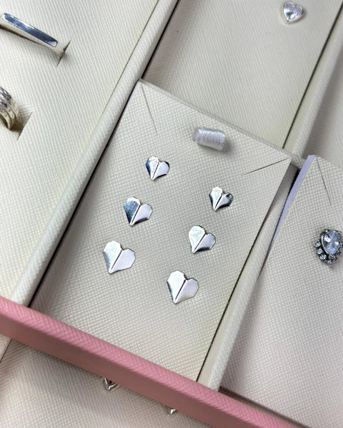 Trio de Brincos Coração Origami em Prata 925