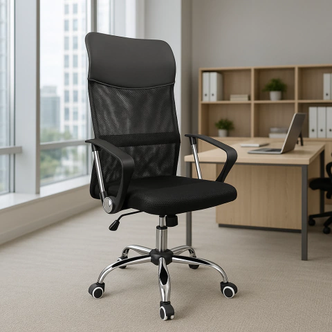 Silla De Escritorio Génova Ergonómica Tela Mesh Negra Pldeco - comprar online