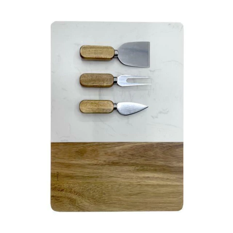 Bandeja acacia con mármol 43,2x22 + 3 utensilios - comprar online