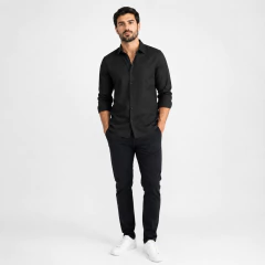 Camisa Social Manga Longa Lisa Gola Preto
