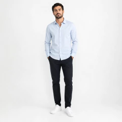 Camisa Social Manga Longa Lisa Gola Azul Claro