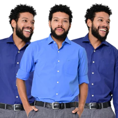 Kit 3 Camisas Social Masculina Lisa Manga Longa Regular Fit - comprar online