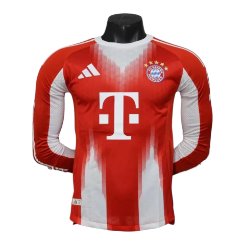 Camisa Bayern de Munique I 25/26 manga longa - Jogador Adidas Masculina - Vermelha com detalhes em branco