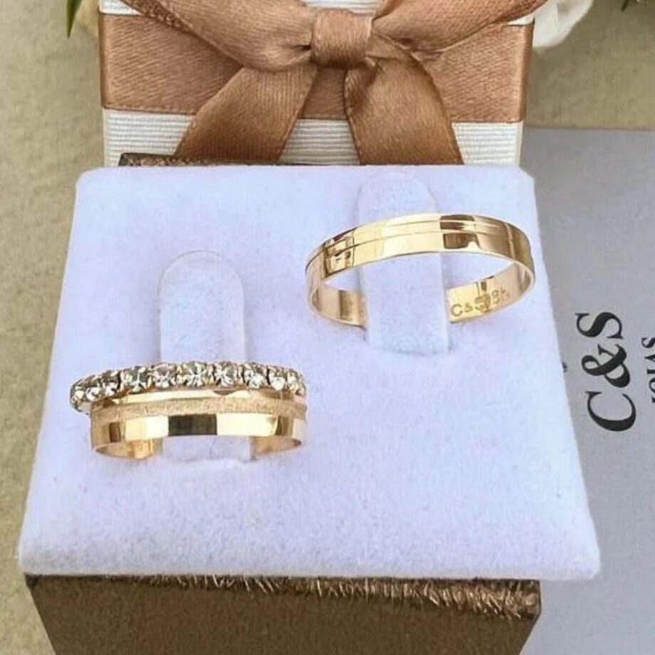 Par Alianças Mato Grosso Prata Banhada a Ouro - 3.5mm