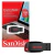 Pendrive SanDisk Cruzer Blade preto com capacidade de 128GB conectado em teclado de laptop