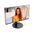 Monitor LED AOC 23,8 polegadas modelo 24B3HMF2 com base redonda preta exibindo imagem de mulher ruiva sorridente em ambiente interno