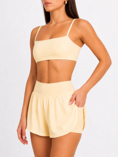 Conjunto Short Run - Poliamida Premium - Amarelo Manteiga