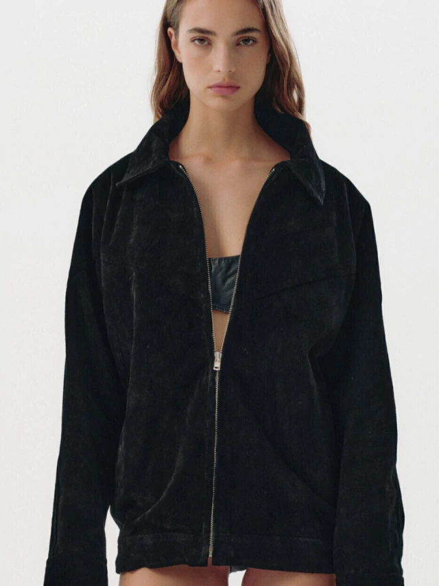 BOMBER ICONO GAMUZA NEGRO