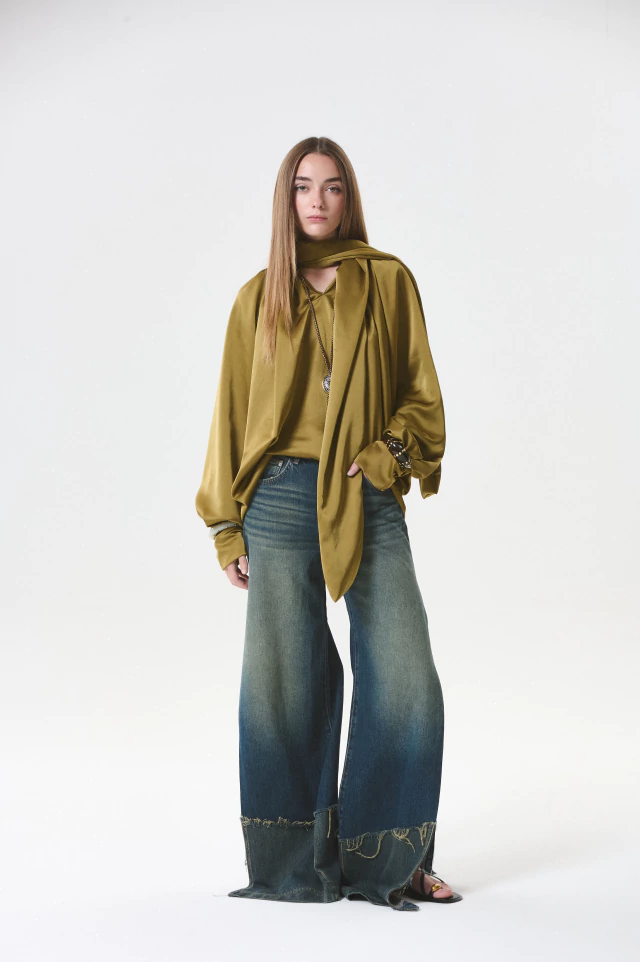 CAMISA TULIA SEDA VERDE SECO