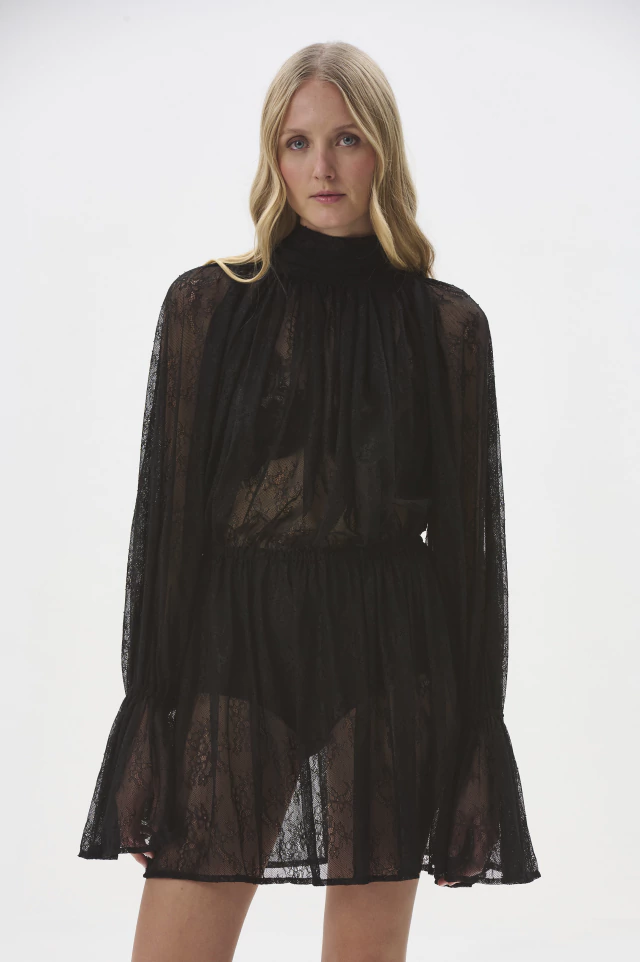 VESTIDO VELOUR ENCAJE NEGRO