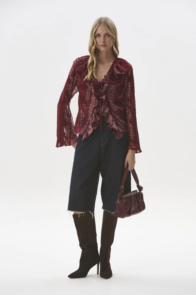 CAMISA ELOWEN GASA MIX BORDO