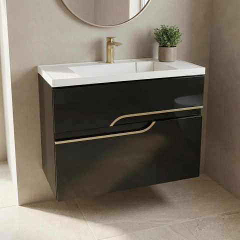 Vanitory Zen 80 cm Negro · 2 Cajones