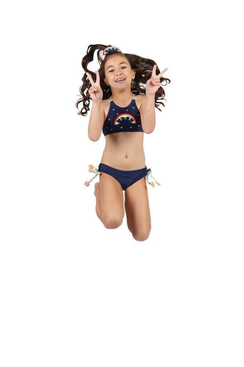 Biquini Cropped Kids Tamy Hotfix Arco-Iris - Siri