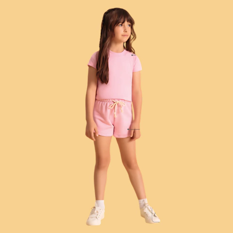 Conjunto Blusa Algodão Shorts Moletom Samba Rosa Claro - Bugbee