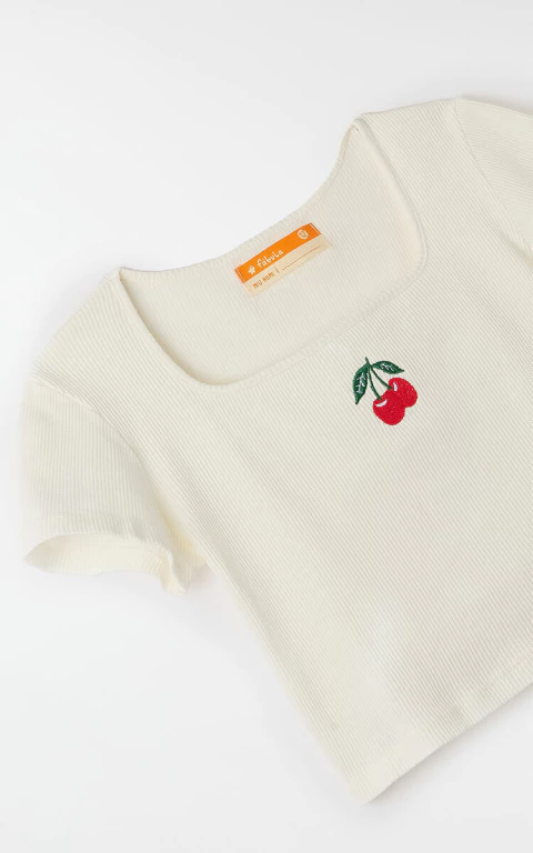 Top Ribana Liso Bordado Cereja - Farm Futura