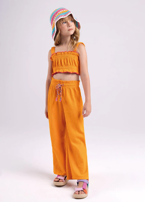 Conjunto Malha Eletric Laranja - Calça e Croped - Bugbee