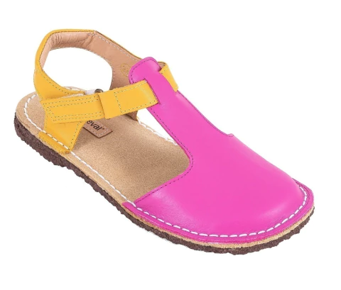 Sandália Balanço Couro Rosa/Amarelo - Petit Cheval