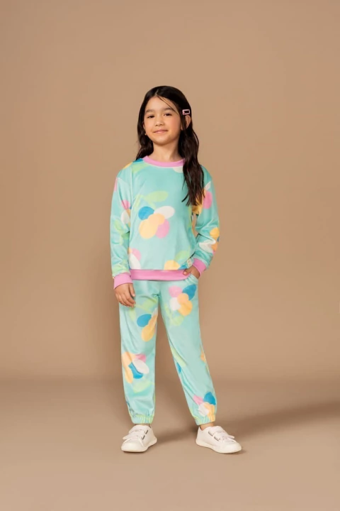 Conjunto Casaco Calça Molecotton Floral Vintage Macro - Bugbee