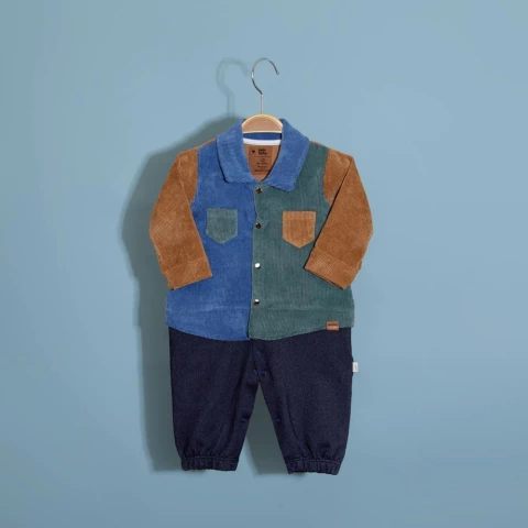 Macacão Camisa Com Bolso Azul - Keko