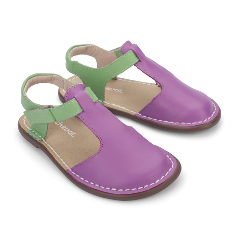 Sandália Balanço Couro Violeta/Abacate - Petit Cheval