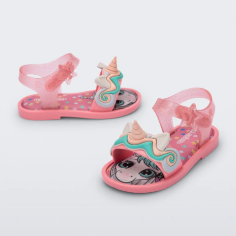 Sandália Mini Melissa Mar Unicórnio Rosa Glitter - Melissa