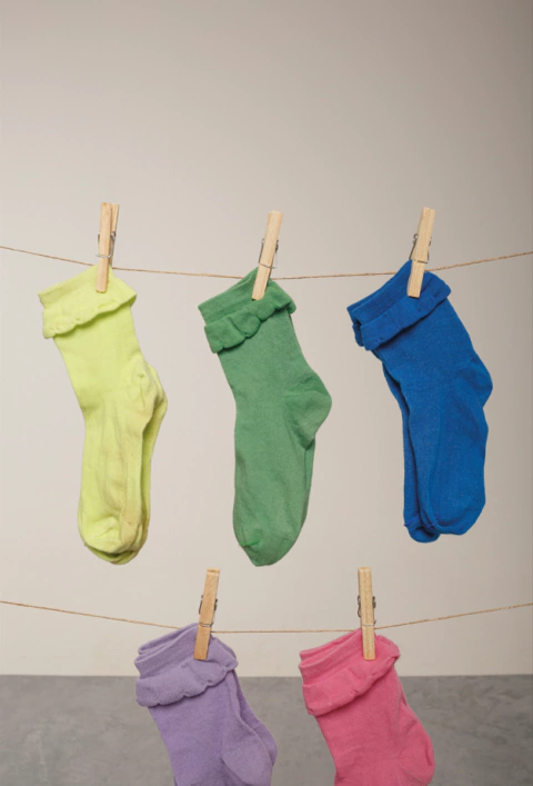 Meia Cano Médio Babados Azul - Bugbee