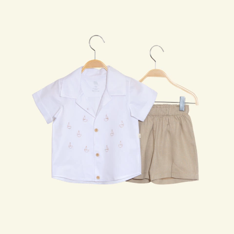 Conjunto Camisa Barcos Branco - Keko