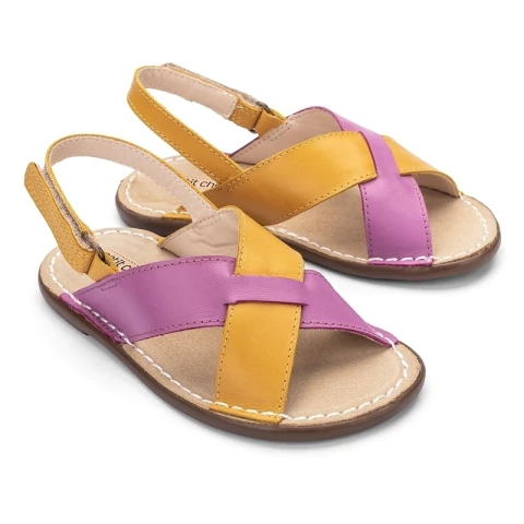 Sandália Gibi Couro Amarelo Violeta - Petit Cheval